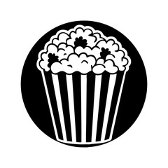Monochrome icon illustration of a container overflowing with sweet fluffy popcorn
