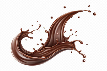 realistic liquid chocolate splash in wave style isolated on transparent background