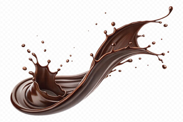 realistic liquid chocolate splash in wave style isolated on transparent background