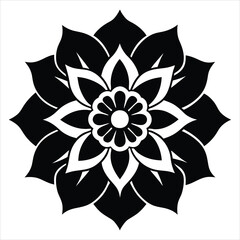 Intricate Black and White Floral Emblem Design – Bold Symmetrical Line Art