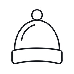 Minimalist black and white outline illustration of a winter beanie hat with a pom pom