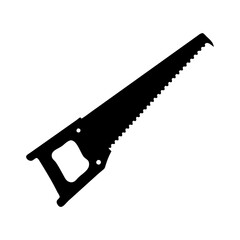 Black silhouette image of a hand saw used for cutting wood