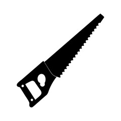 Isolated black hand saw graphic with ergonomic handle for cutting wood