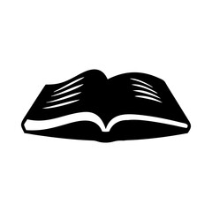 Simple black and white graphic illustration of an opened book silhouette