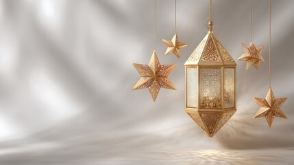 Elegant gold lantern and stars on a soft background