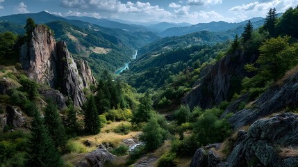 Obraz premium Exploring the Ancient Volcanic Formations and Vibrant Biodiversity at Romania's Berca Geological and Botanical Reservation