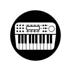 A Bold Black and White Keyboard with Controls on a Dark Background