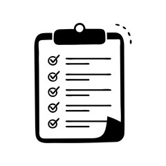 Hand drawn style checklist on clipboard, four items marked complete
