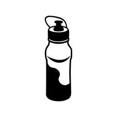 Silhouette image of a reusable black and white water bottle with handle