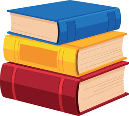 Stack of three colorful books with blue yellow and red covers educational reading material illustration 