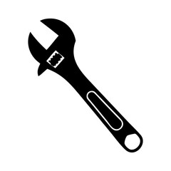 Black and white illustration of an adjustable wrench tool on white