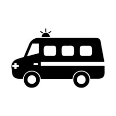 Black and white ambulance side view with emergency light on top