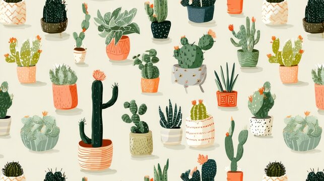 Potted succulents and cacti pattern