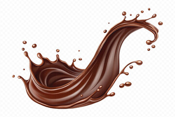 realistic liquid chocolate splash in wave style isolated on transparent background
