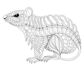Domestic rat coloring page, vector illustrations for adults in zentangle style. Vector illustrations for coloring a rat.