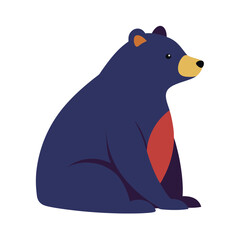 Illustration of a flat design black bear with red chest on white background