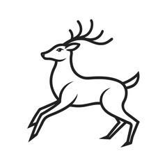Simple black and white outlined jumping deer silhouette on a clean white background
