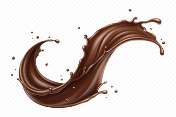 realistic liquid chocolate splash in wave style isolated on transparent background