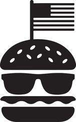 Silhouette vector EPS of a burger with an American flag, perfect for US Hamburger Day, patriotic food events, and fast food celebrations.