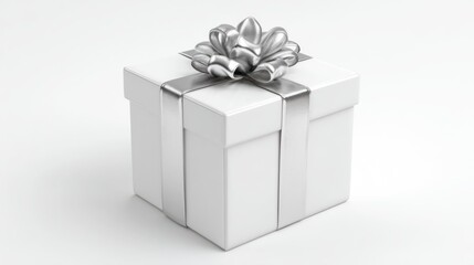 Elegant white gift box with silver ribbon and bow