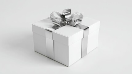 White gift box with silver ribbon
