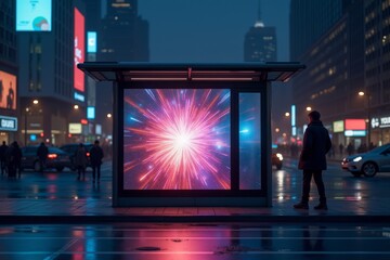 City Bus Stop Ad Mockup with Interactive Light Display