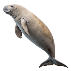 Fototapeta na wymiar Peaceful dugong marine mammal swimming gracefully isolated on a transparent background