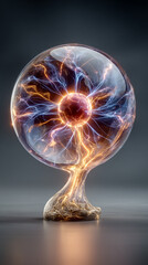 3D rendering of a colorful floating lightning spark ball, radiating electrical energy and dynamic power with vivid sparks and glowing effects in vertical format.

