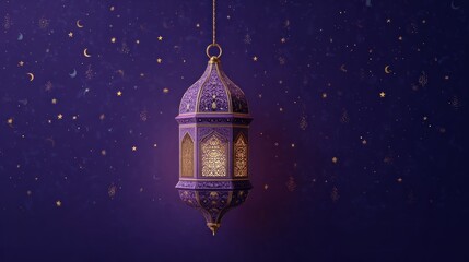 Ornate lantern, illuminated against a night sky