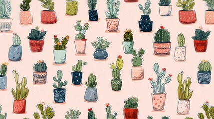 Cute cactus pattern in various pots (1)
