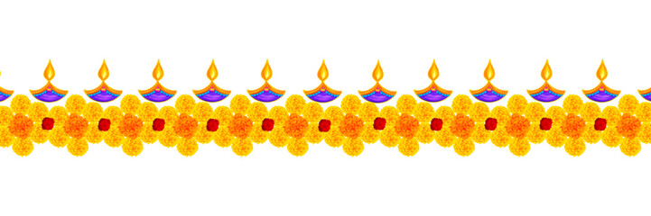 Flower garland decoration toran for Happy Diwali, Dussehra Indian Holiday festival background template for banner