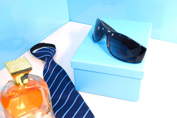 necktie with gift box closeup view 