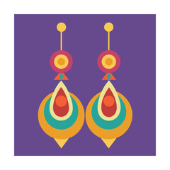 Vibrant geometric earrings design on purple background illustrating fashion accessories and style