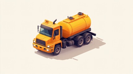Naklejka premium Isometric illustration of an orange tanker truck on a white background.