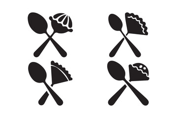 Spoon with Sweets Icon Set Dessert Pie Food Silhouette Vector for Bakery and Cafe Design
