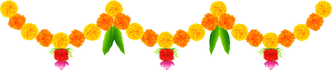 Flower garland decoration toran for Happy Diwali, Dussehra Indian Holiday festival background template for banner