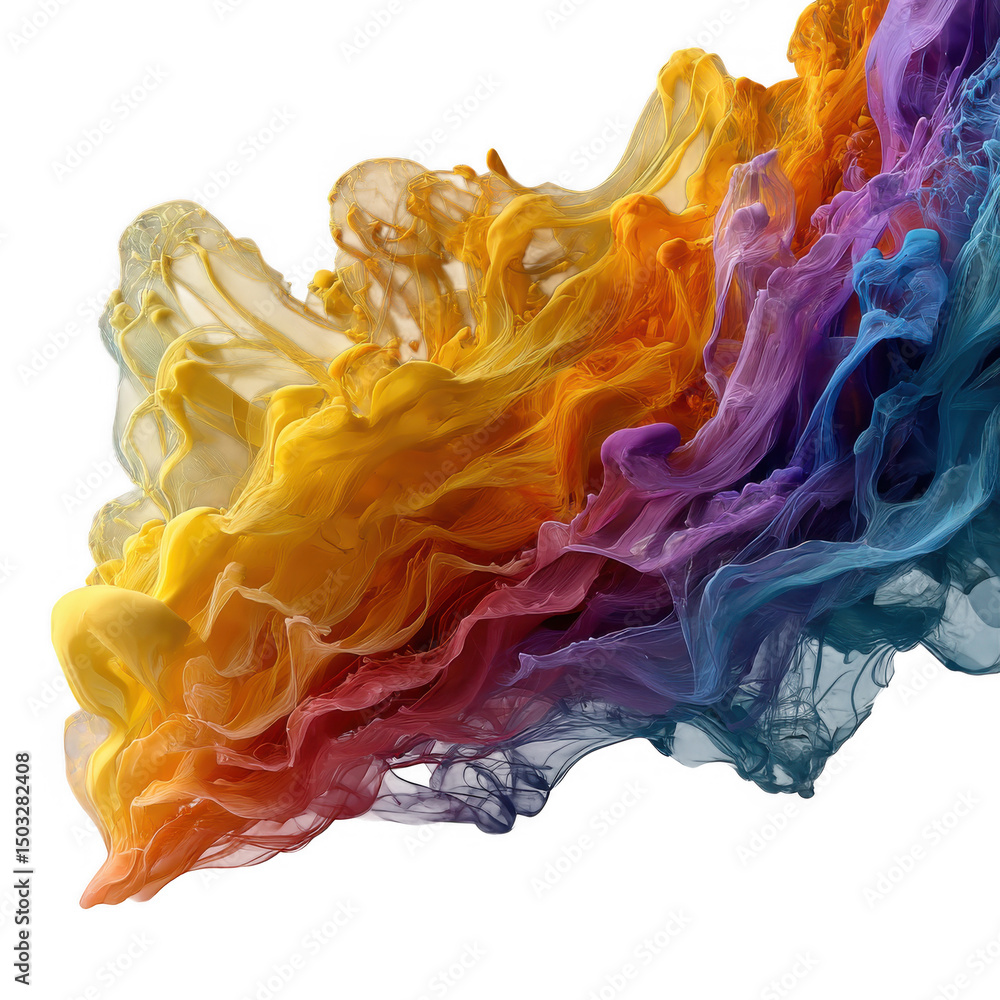 Poster vibrant color ink swirl abstract design isolated on transparent background