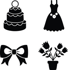 DIY Wedding Set Illustration Silhouettes. Wedding Set Illustration Silhouettes for DIY Projects. DIY Wedding Elements Set Illustration Silhouettes. Silhouettes of DIY Wedding Set Illustration