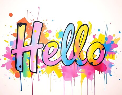 Hello colorful graffiti art print poster design for wall decor and greeting card background template