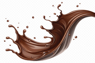 realistic liquid chocolate splash in wave style isolated on transparent background