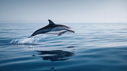 Fototapeta premium Dolphin in Mid-Air Jump Over Ocean