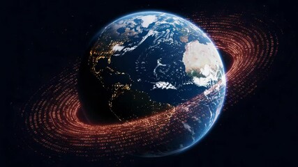 Earth planet with data streams in space - Powered by Adobe