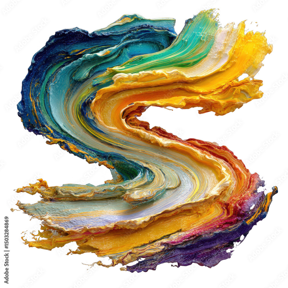 Poster abstract colorful paint swirl s shape isolated on transparent background