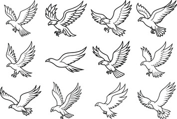 Flying Eagle Line Art, Minimal Bird Design, Eagle in Flight, Line Art Bird, Black and White Eagle Sketch