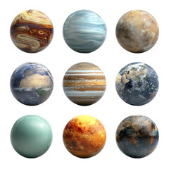 A vibrant collection of planetary spheres set against a backdrop, showcasing the wonders of the cosmos