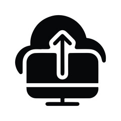 Upload to Cloud Storage Icon. Illustration of Computer Uploading Data to Cloud Storage. Cloud with Upward Arrow Symbol.