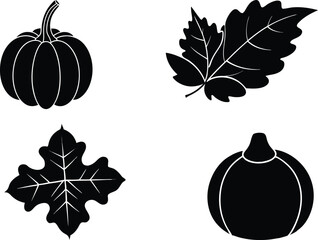 Fall Pumpkins and Leaves Clipart Illustration Silhouettes. Autumn Pumpkins and Leaves Clipart Illustration Silhouettes. Clipart Silhouettes of Fall Pumpkins and Leaves Illustration
