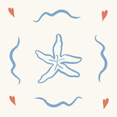 Vector seamless pattern with hand drawn elements, sea, ocean and vacation vibe, abstract cartoon background for textile, wallpaper, stationery, decorative gift paper, banners and prints