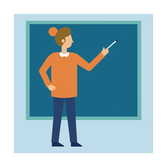 Teacher in front of a blackboard with a pointer explaining a lesson during a presentation