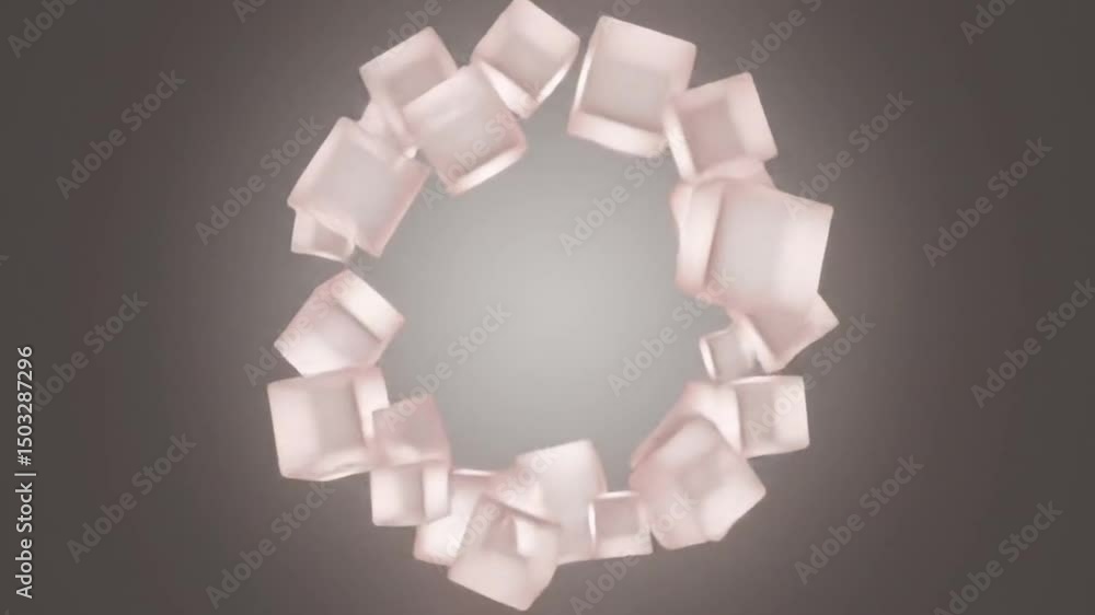 Poster glowing cubic array, circular formation, abstract 3d render